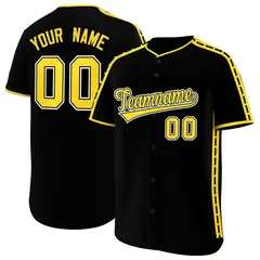 Black Gold Color Block Side Dotted Line Baseball Jersey