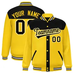 Black Gold Color Block Varsity Bomber Baseball Jacket 1