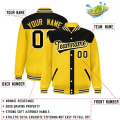 Black Gold Color Block Varsity Bomber Baseball Jacket 2