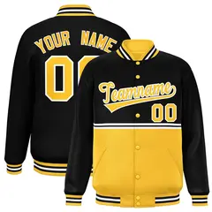 Black Gold Color Block Varsity Full-Snap Letterman Jacket 1