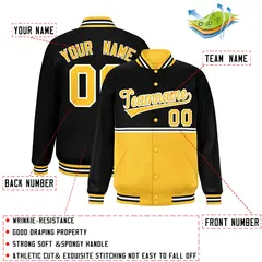 Black Gold Color Block Varsity Full-Snap Letterman Jacket 2