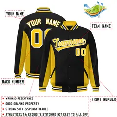 Black Gold Color Block Varsity Letterman Baseball Jacket 2