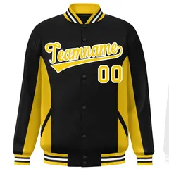 Black Gold Color Block Varsity Letterman Baseball Jacket 3