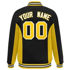 Black Gold Color Block Varsity Letterman Baseball Jacket 4
