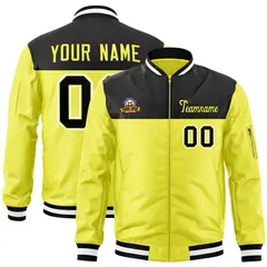 Black Gold Color Block Varsity Letterman Bomber Jacket 1