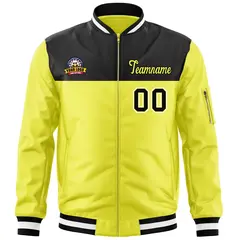 Black Gold Color Block Varsity Letterman Bomber Jacket 3