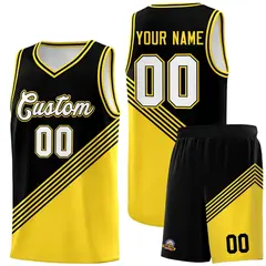 Black Gold Diagonal Stripes Color Block Basketball Jersey