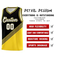 Black Gold Diagonal Stripes Color Block Basketball Jersey 2