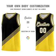 Black Gold Diagonal Stripes Color Block Basketball Jersey 3
