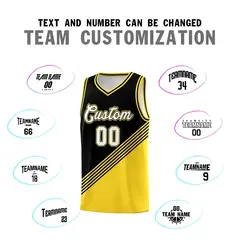 Black Gold Diagonal Stripes Color Block Basketball Jersey 4