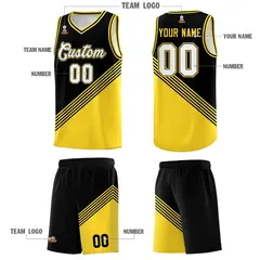 Black Gold Diagonal Stripes Color Block Basketball Jersey 5