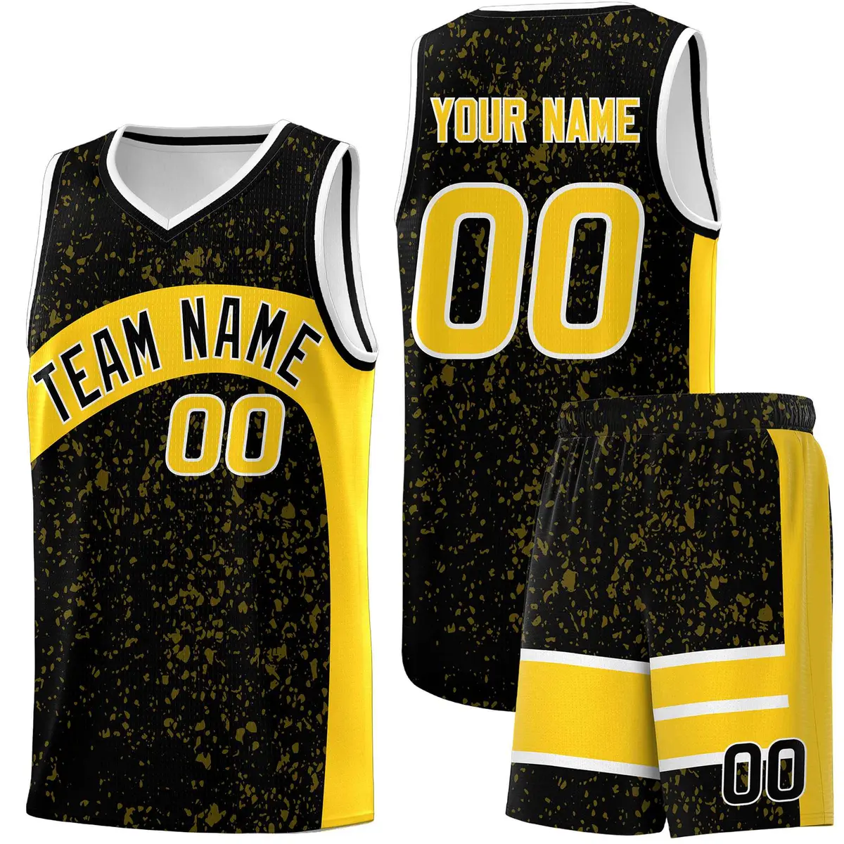 Black Gold Dot Graffiti Irregular Pattern Basketball Jersey