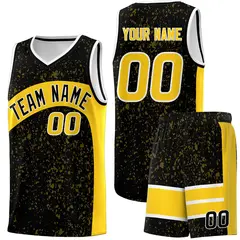 Black Gold Dot Graffiti Irregular Pattern Basketball Jersey 1
