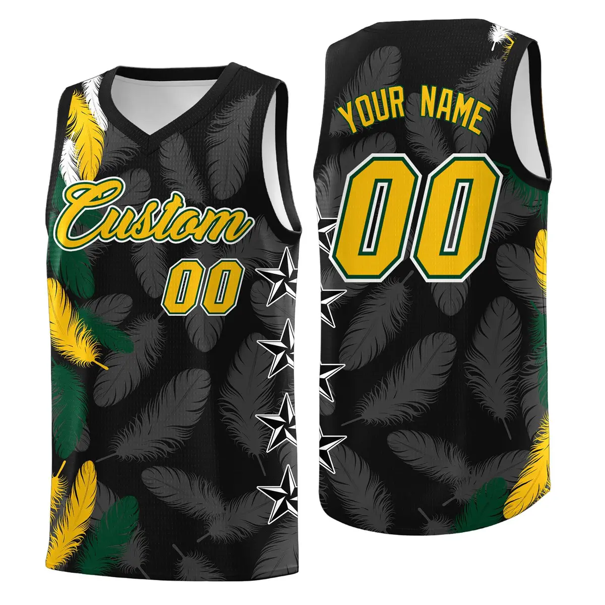 Black Gold Feather Series Graffiti Pattern Basketball Jersey