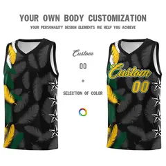 Black Gold Feather Series Graffiti Pattern Basketball Jersey 3