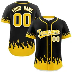 Black Gold Flame Graffiti Authentic Baseball Jersey 1