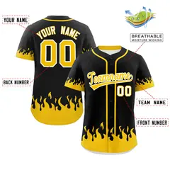Black Gold Flame Graffiti Authentic Baseball Jersey 2
