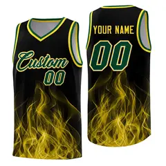 Black Gold Flame Graffiti Pattern Basketball Jersey 1