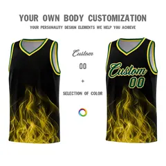 Black Gold Flame Graffiti Pattern Basketball Jersey 3