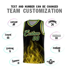 Black Gold Flame Graffiti Pattern Basketball Jersey 4
