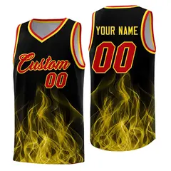 Black Gold Flame Graffiti Pattern Quick-Drying Basketball Jersey 1