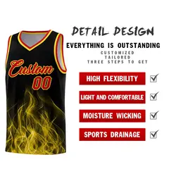 Black Gold Flame Graffiti Pattern Quick-Drying Basketball Jersey 2