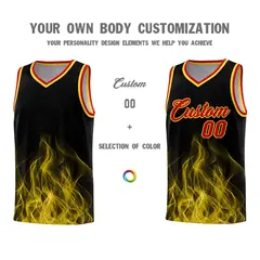 Black Gold Flame Graffiti Pattern Quick-Drying Basketball Jersey 3
