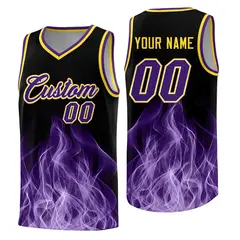 Black Gold Flame Graffiti Sublimation Printed Basketball Jersey 1