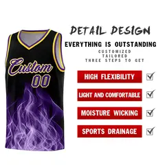 Black Gold Flame Graffiti Sublimation Printed Basketball Jersey 2