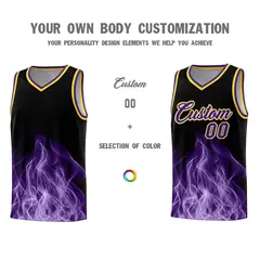 Black Gold Flame Graffiti Sublimation Printed Basketball Jersey 3