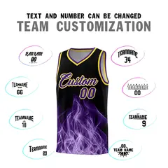 Black Gold Flame Graffiti Sublimation Printed Basketball Jersey 4