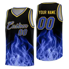Black Gold Flame Graffiti Wrinkle-Resistant Basketball Jersey 1