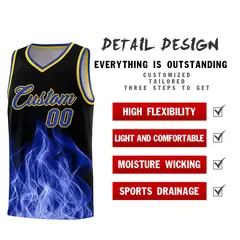 Black Gold Flame Graffiti Wrinkle-Resistant Basketball Jersey 2