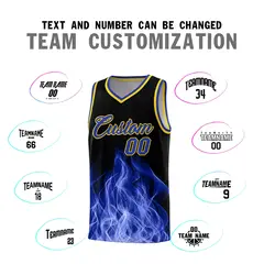 Black Gold Flame Graffiti Wrinkle-Resistant Basketball Jersey 4