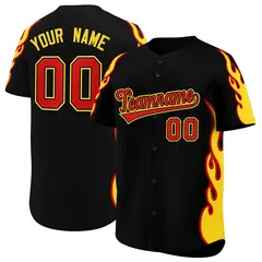 Black Gold Flame Outline Baseball Jersey 1