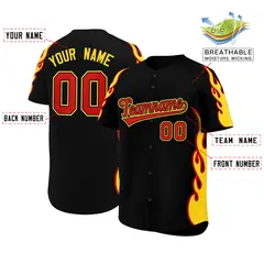 Black Gold Flame Outline Baseball Jersey 2