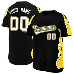 Black Gold Flame Outline Baseball Jersey 1