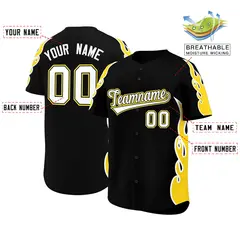 Black Gold Flame Outline Baseball Jersey 2