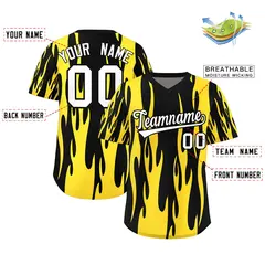 Black Gold Flame Pattern Pullover Baseball Jersey 2