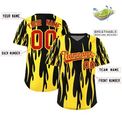 Black Gold Flame Pattern Pullover Baseball Jersey 2