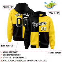 Black Gold Four Squares Color Block Varsity Letterman Jacket Hoodie 4