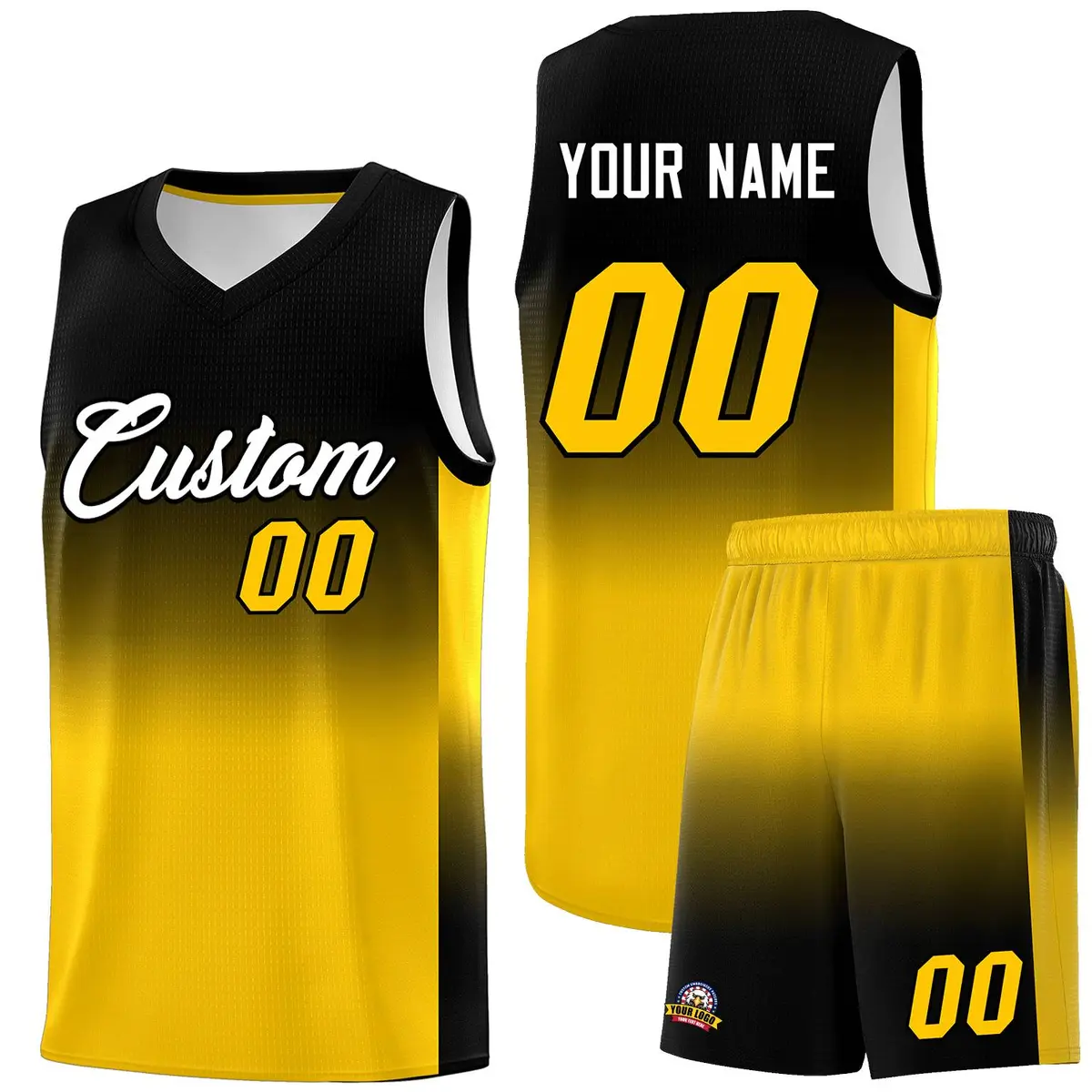 Black Gold Gradient Fashion Sports Uniform Basketball Jersey