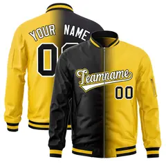 Black Gold Gradient Full-Zip Fashion Letterman Bomber Jacket