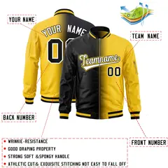Black Gold Gradient Full-Zip Fashion Letterman Bomber Jacket 2