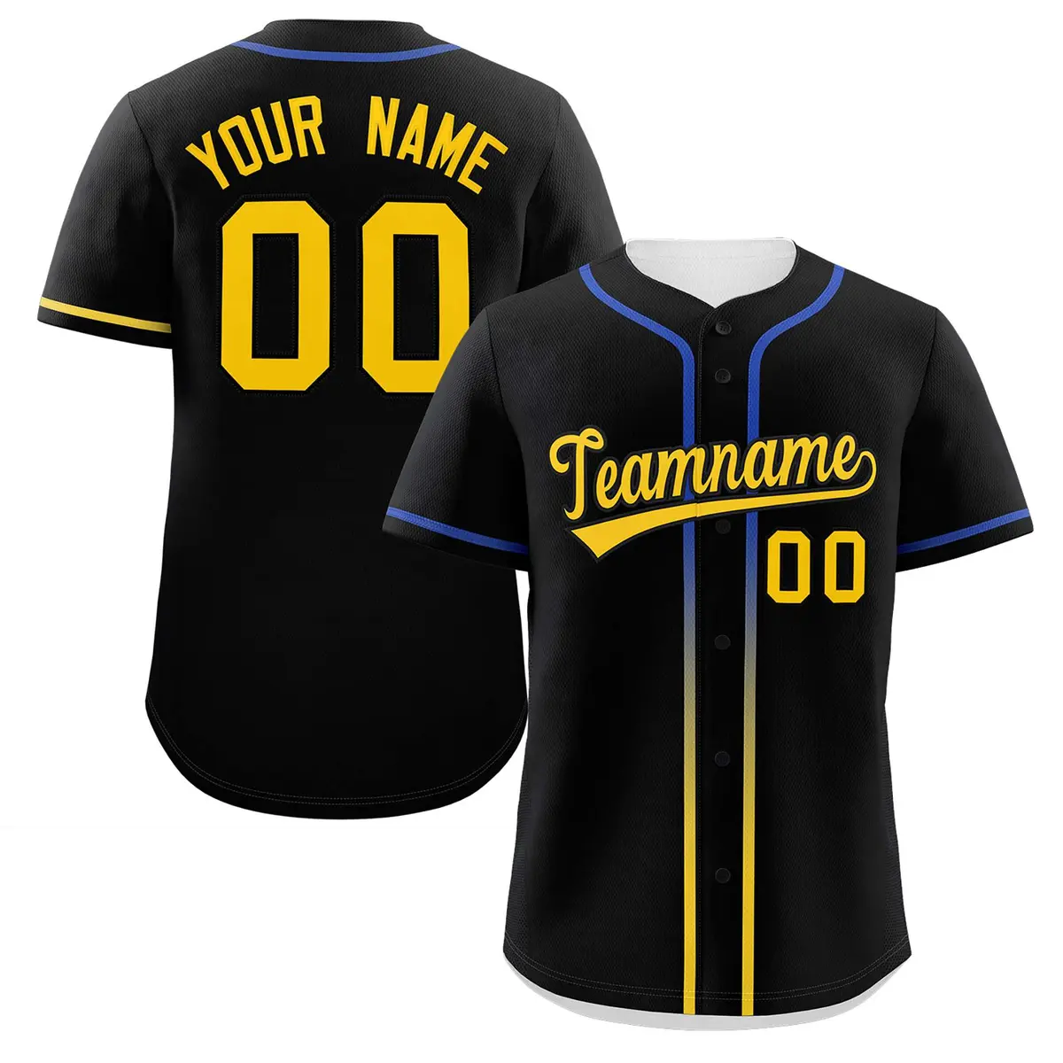 Black Gold Gradient Ribbed Authentic Baseball Jersey