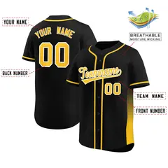 Black Gold Gradient Side Design Authentic Baseball Jersey 2