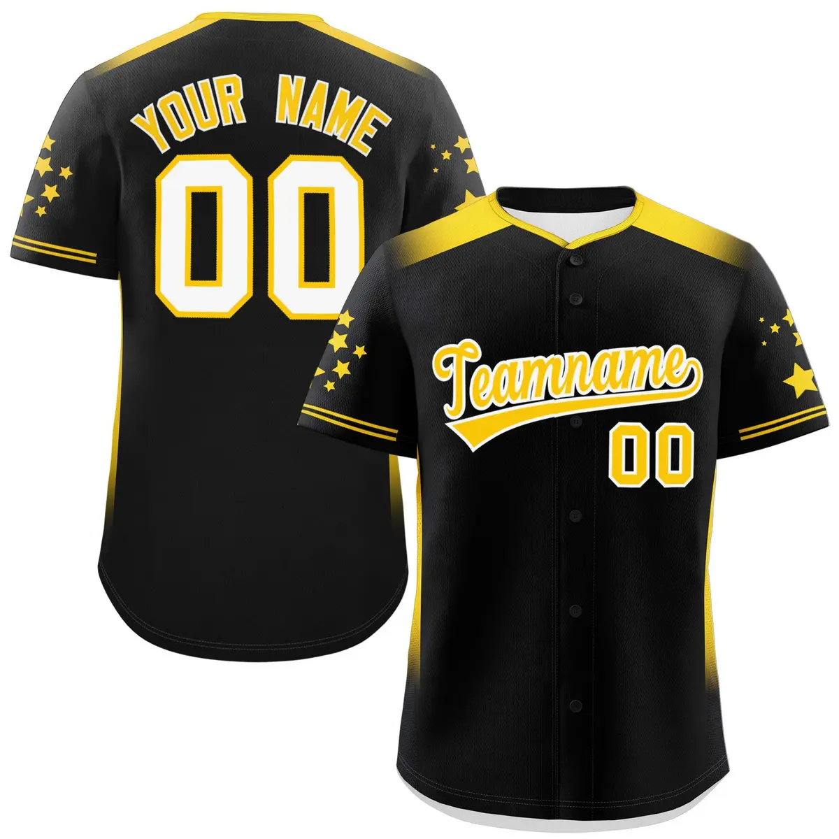Black Gold Gradient Side Star Pattern Baseball Jersey