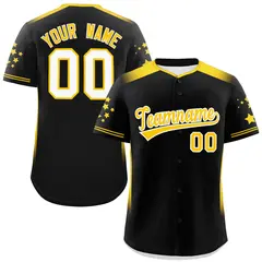 Black Gold Gradient Side Star Pattern Baseball Jersey