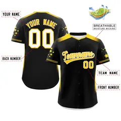 Black Gold Gradient Side Star Pattern Baseball Jersey 2