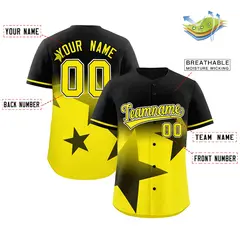 Black Gold Gradient Star Graffiti Authentic Baseball Jersey 2